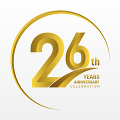 26th Anniversary Logo, Logo design for anniversary celebration with gold color isolated on white background, vector illustration