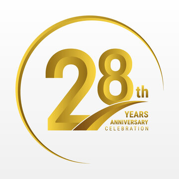 28th Anniversary Logo, Logo design for anniversary celebration with gold color isolated on white background, vector illustration