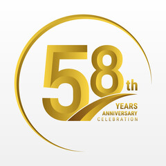 58th Anniversary Logo, Logo design for anniversary celebration with gold color isolated on white background, vector illustration