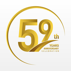 59th Anniversary Logo, Logo design for anniversary celebration with gold color isolated on white background, vector illustration