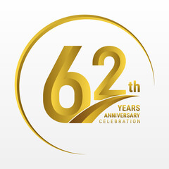 62th Anniversary Logo, Logo design for anniversary celebration with gold color isolated on white background, vector illustration