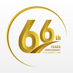 66th Anniversary Logo, Logo design for anniversary celebration with gold color isolated on white background, vector illustration