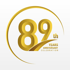 89th Anniversary Logo, Logo design for anniversary celebration with gold color isolated on white background, vector illustration