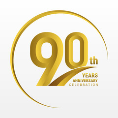 90th Anniversary Logo, Logo design for anniversary celebration with gold color isolated on white background, vector illustration