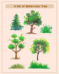 Obraz premium set of watercolor trees