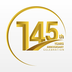 145th Anniversary Logo, Logo design for anniversary celebration with gold color isolated on white background, vector illustration