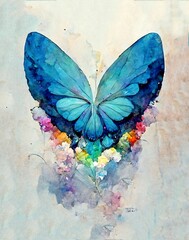 Obraz na płótnie Canvas Bunter Schmetterling in Aquarell, made by ai, künstliche Intellignez