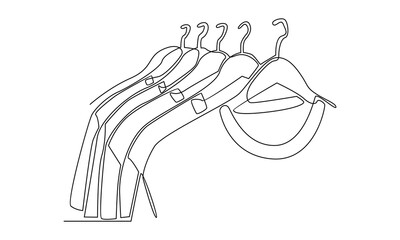 Continuous line of t-shirt hanging on clothing rack
