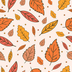Orange autumn leaves background, fall leaf seamless pattern