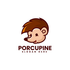 Vector Logo Illustration Porcupine Mascot Cartoon Style.