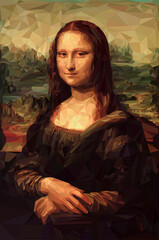 My interpretation of Mona Lisa "La Joconde". Digital reproduction of Leonardo Da Vinci painting in Low Poly style. 