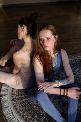 group portrait  of women dressed in comfortable natural yoga wear