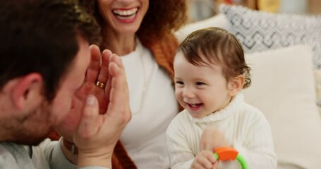 Peekaboo, play and family, baby and parents, love and happy in the home, spending quality time. Mother and father, child and childhood, bonding and playful, growth and development, fun together.