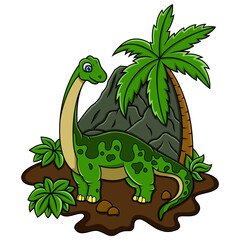 Cartoon brontosaurus  in the jungle