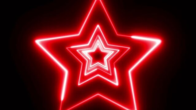 RED neon star looping technology on black background. 4K 60Fps stock videos