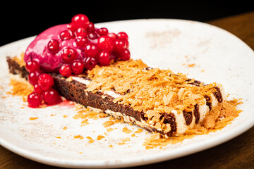 chocolate dessert with berry sorbet