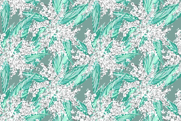Seamless pattern. Shaggy nettle flowers on a mint background. Vector. Abstract flowers seamless pattern for wallpaper design. Abstract art background. Elegant decorative design. Natural beauty