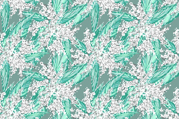 Seamless pattern. Shaggy nettle flowers on a mint background. Vector. Abstract flowers seamless pattern for wallpaper design. Abstract art background. Elegant decorative design. Natural beauty