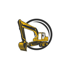 Excavation work logo design, emblem of excavator or building machine rental organisation print stamps, constructing equipment