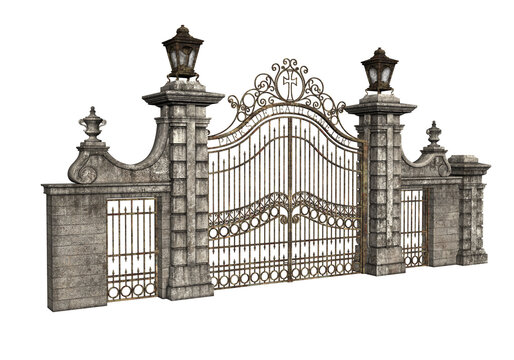 3D Rendered Vintage Cast Iron Gate on Transparent Background - 3D Illustration