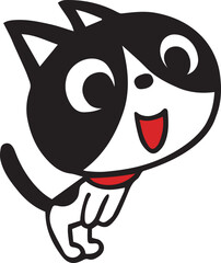 手描きのハチワレ猫　お辞儀ポーズ