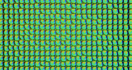 Render with green slabs of holographic reflective material