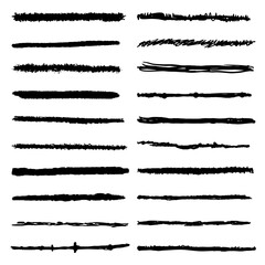 Set of freehand brush stroke lines.