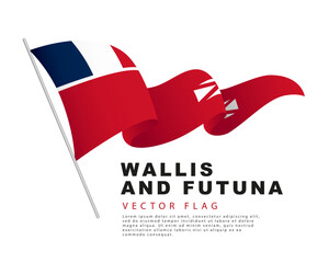 The flag of Wallis and Futuna hangs on the flagpole and flutters in the wind. Vector illustration