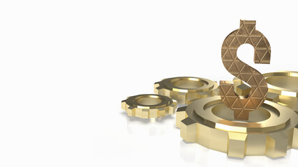 The gold dollar symbol and gear on white background for business concept 3d rendering