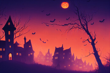 halloween background with haunted castle.