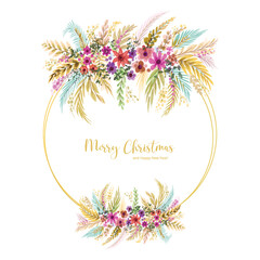 Decorative watercolor christmas leaves frame card background