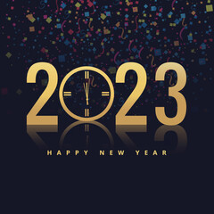 Holiday greeting card for happy new year 2023 shiny background