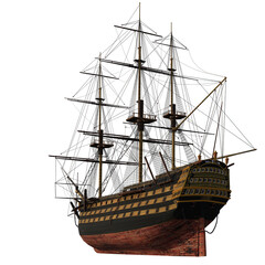 3D Rendered Fantasy Sailing Ship on Transparent Background