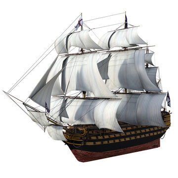 3D Rendered Fantasy Sailing Ship on Transparent Background