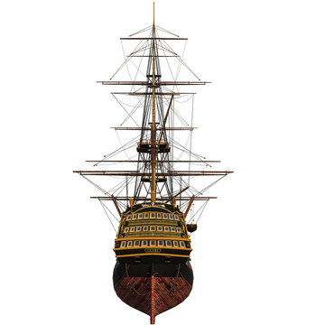 3D Rendered Fantasy Sailing Ship on Transparent Background