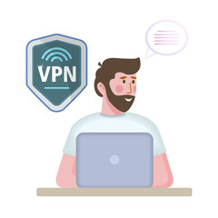 A young man is working on a laptop computer. Creative business ideas, planning of economic tasks.
 3d vector illustration. Cartoon style.