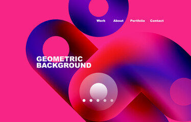 Circles and round shapes landing page abstract geometric background. Web page for website or mobile app wallpaper