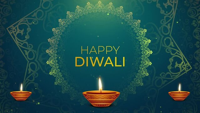 Happy diwali greeting motion background with diya lamp. Happy deepavali animation.