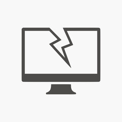 Computer monitor broken icon vector isolated. Broken computer, broken pc icon. Broken monitor, screen vector illustration on white background. 