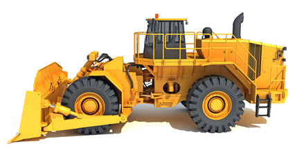 Wheel Dozer heavy construction machinery 3D rendering on white background