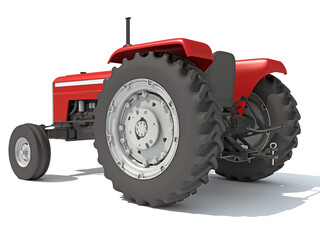 Old Farm Tractor 3D rendering on white background