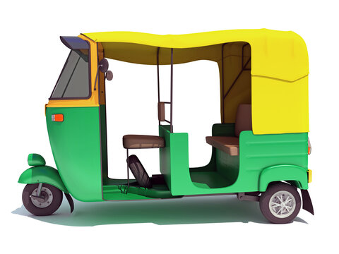 Old Auto Rickshaw 3D rendering on white background