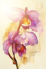 Background with beautiful watercolor orchid. Flower background.