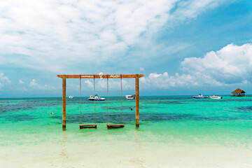 The beauty of the beaches and seas of the Maldives islands that attract tourists from all over the world, tropical islands with white sand and clear sea water in the Maldives