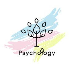 Vector logo of psychology. Psychologist, psychotherapist, psychiatrist, doctor, coach, teacher. Help, support, problems, difficult, relationships. Letter psi. Tree with leaves on a colored background.