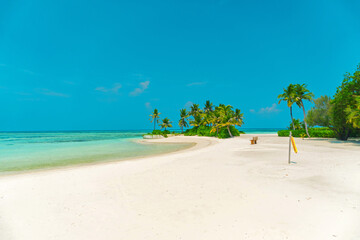 The beauty of the beaches and seas of the Maldives islands that attract tourists from all over the world, tropical islands with white sand and clear sea water in the Maldives