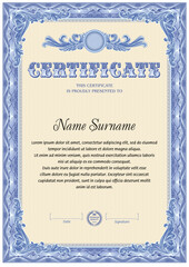 Certificate template. Reward or honor blank for official documents.