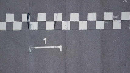 Aerial top view grid start, Start of track, Racing asphalt road