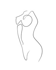 A nude woman's body is drawn in one line art style. Printable art.