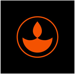 Orange diya with circle icon. diya vector icon.